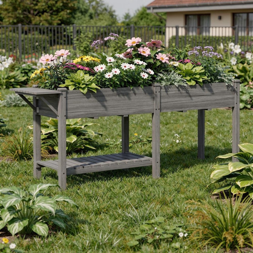 Light Gray Wood Rectangular Planter Box - 31 X 82-inch