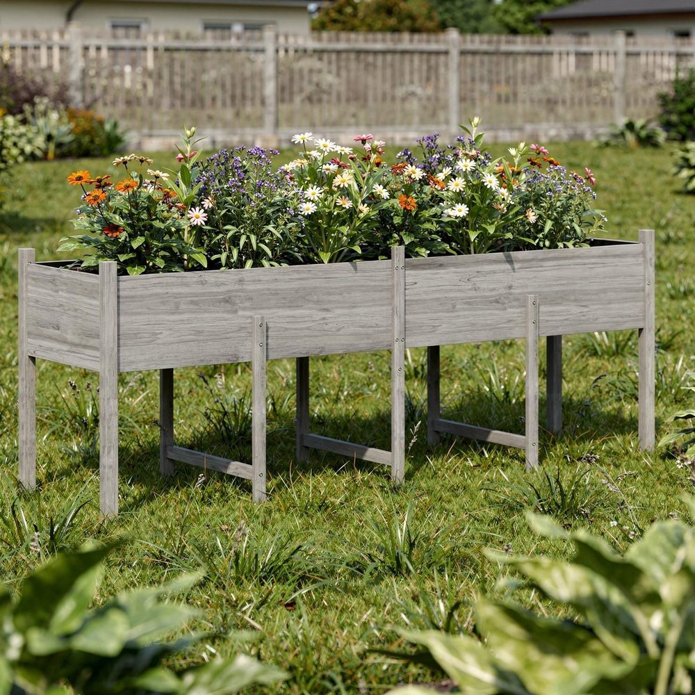Light Gray Wood Rectangular Planter Box - 32 X 89-inch
