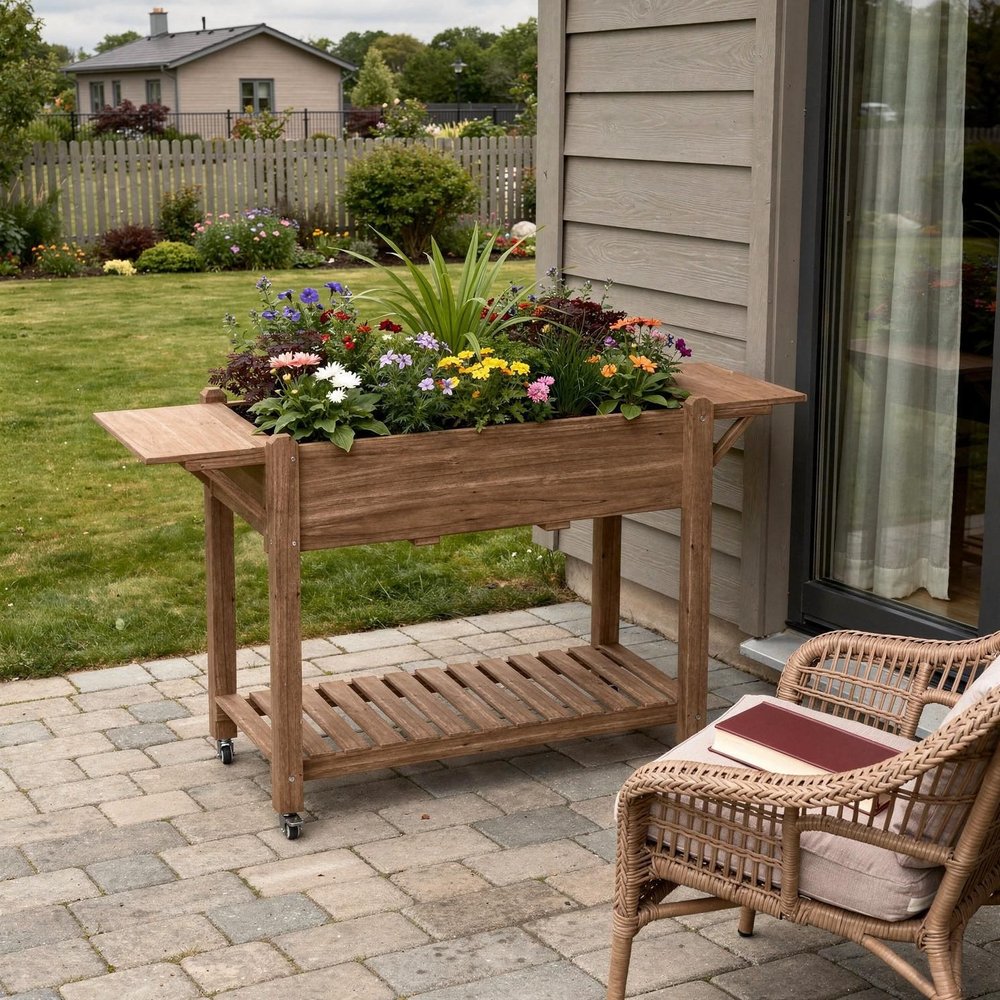 Brown Wood Rectangular Planter Box - 34 X 57-inch