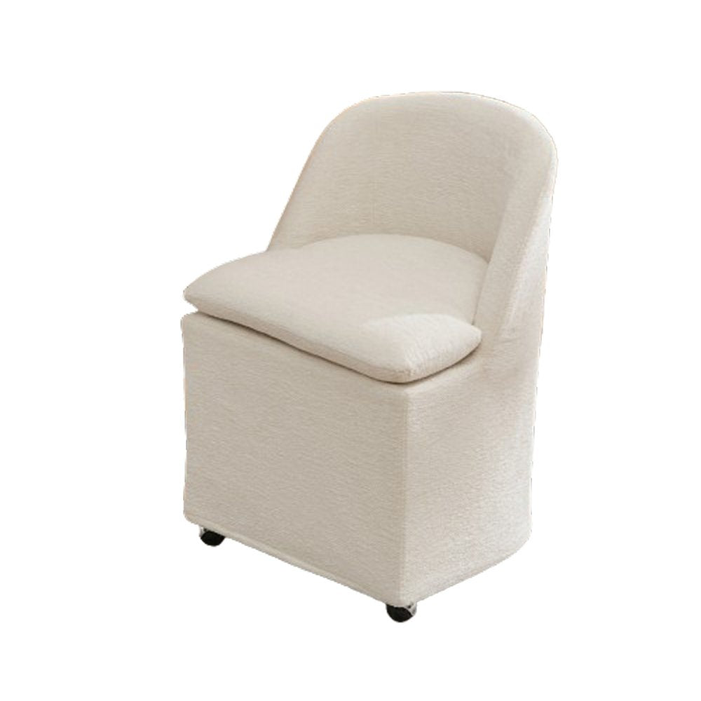 Set of Two Beige Chenille Wing Back Dining Chairs with Wheels