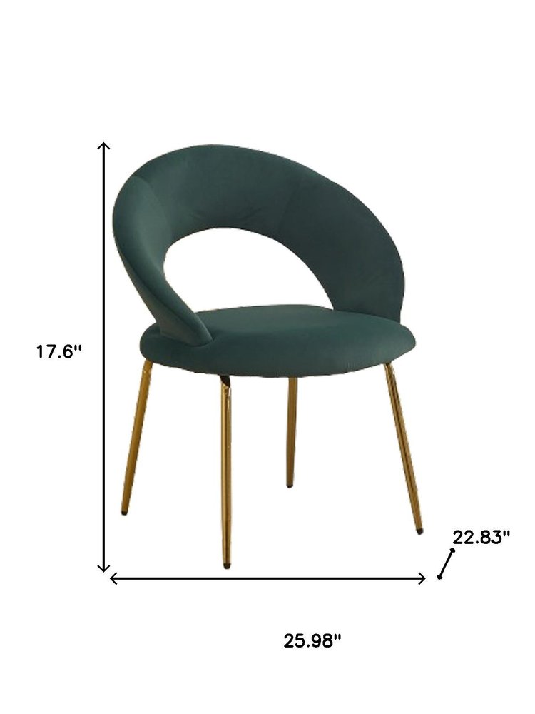 Green and Gold Velvet and Metal Curved Back Dining Side Chair