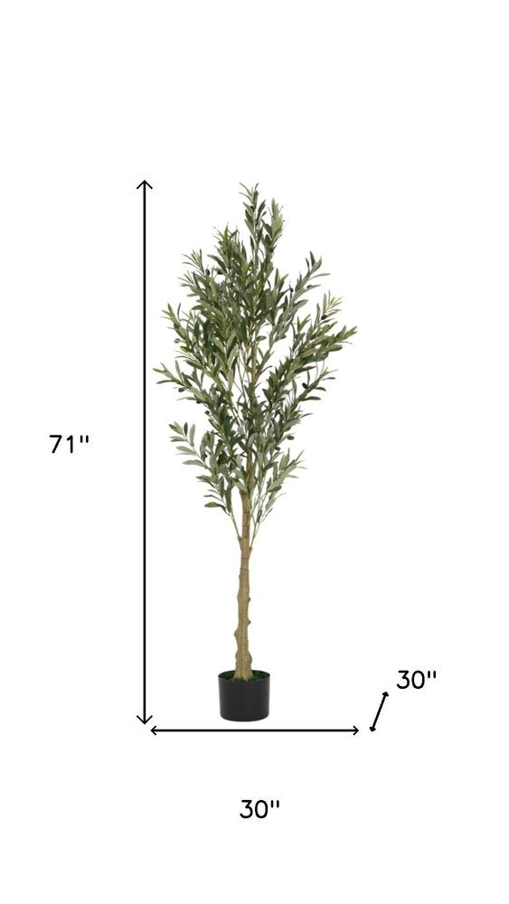 Green Artificial Olive Tree in Cylindrical Black Pot - 71-inch