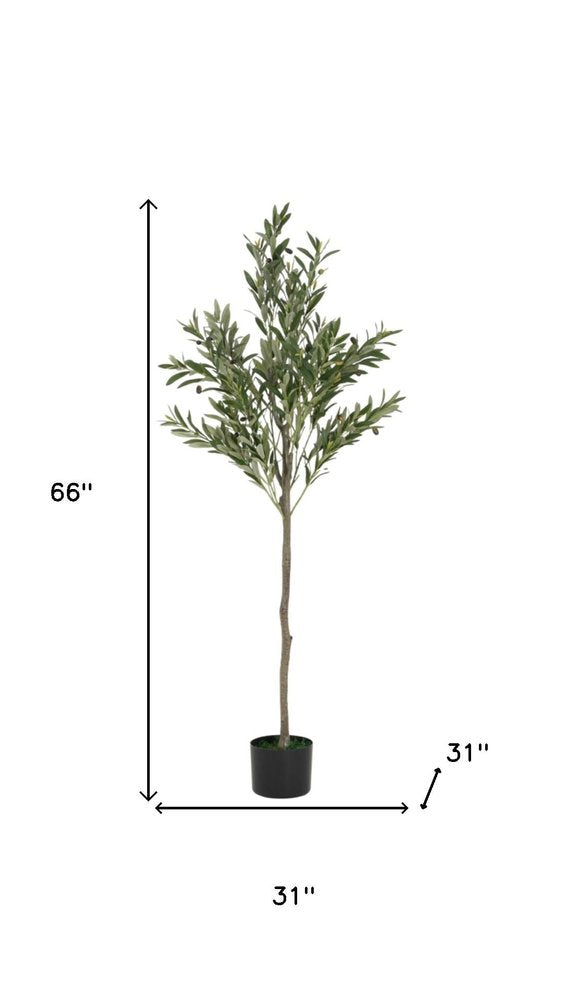 Green Artificial Olive Tree in Cylindrical Black Pot - 66-inch