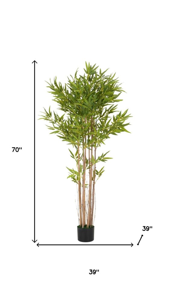 Green Artificial Bamboo Tree in Cylindrical Black Pot - 70-inch