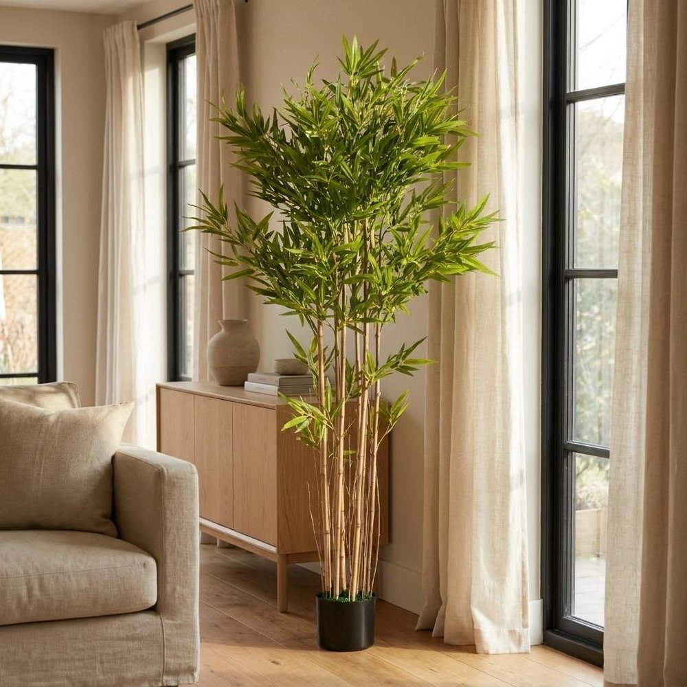 Green Artificial Bamboo Tree in Cylindrical Black Pot - 70-inch