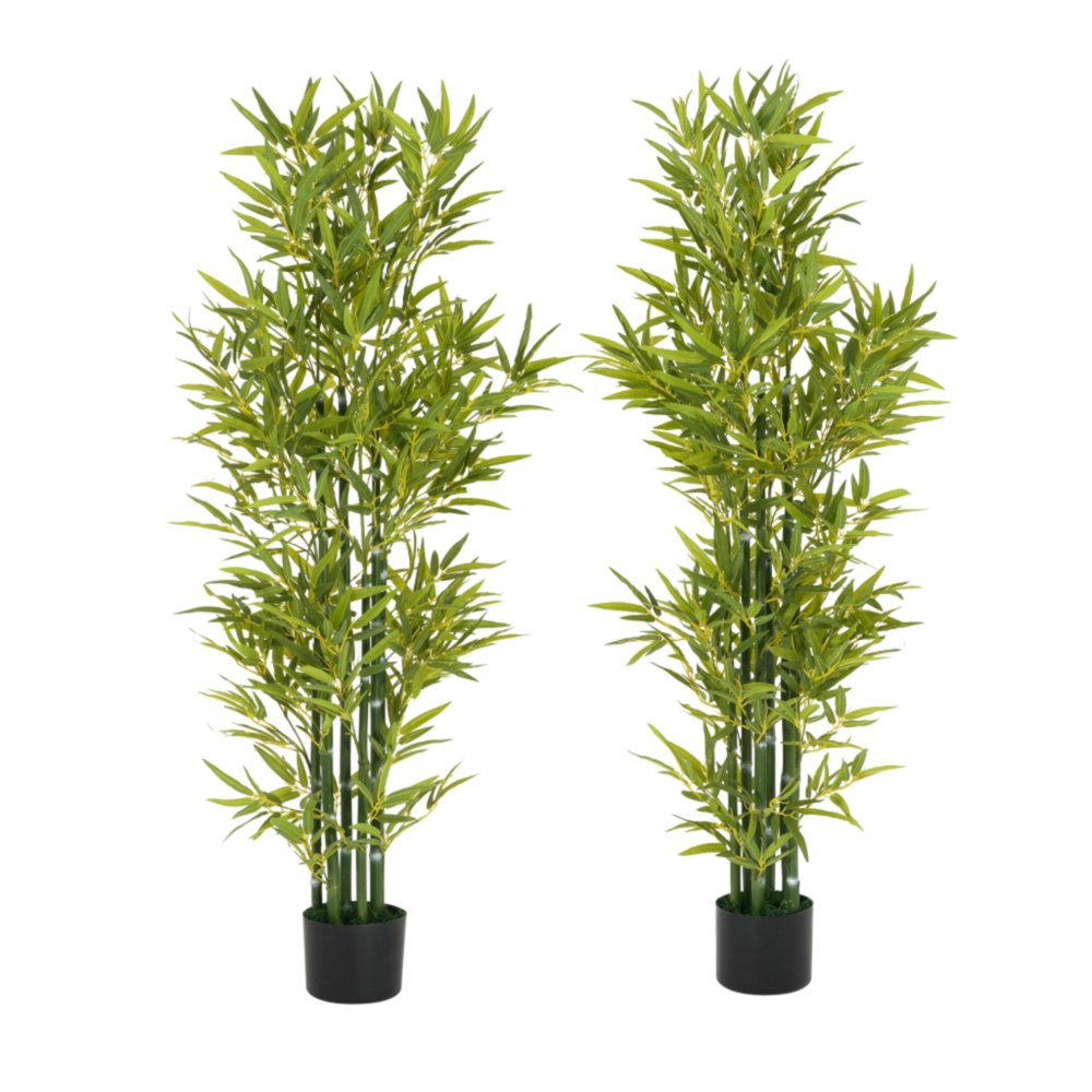 Set of Two 61 Green Artificial Bamboo Tree in Cylindrical Black Pot