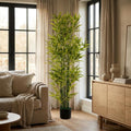 Set of Two 61 Green Artificial Bamboo Tree in Cylindrical Black Pot