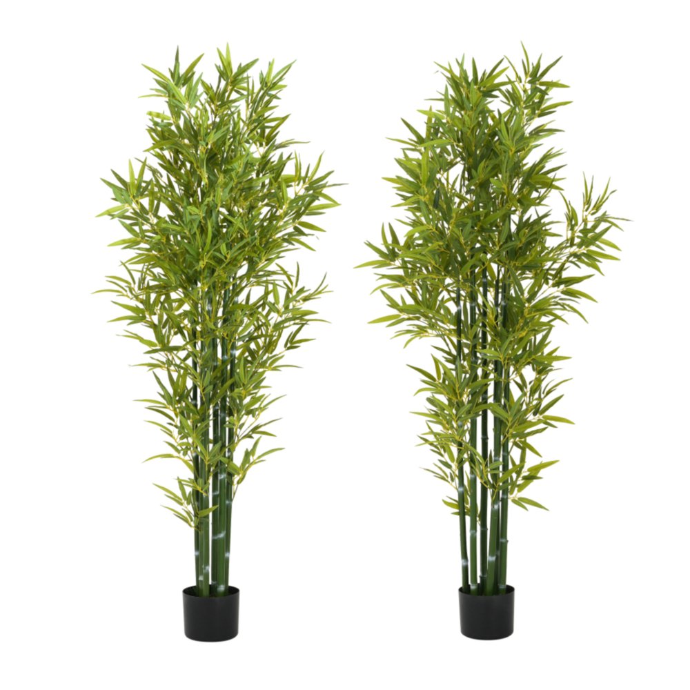 Set of Two 72 Green Artificial Bamboo Tree in Cylindrical Black Pot