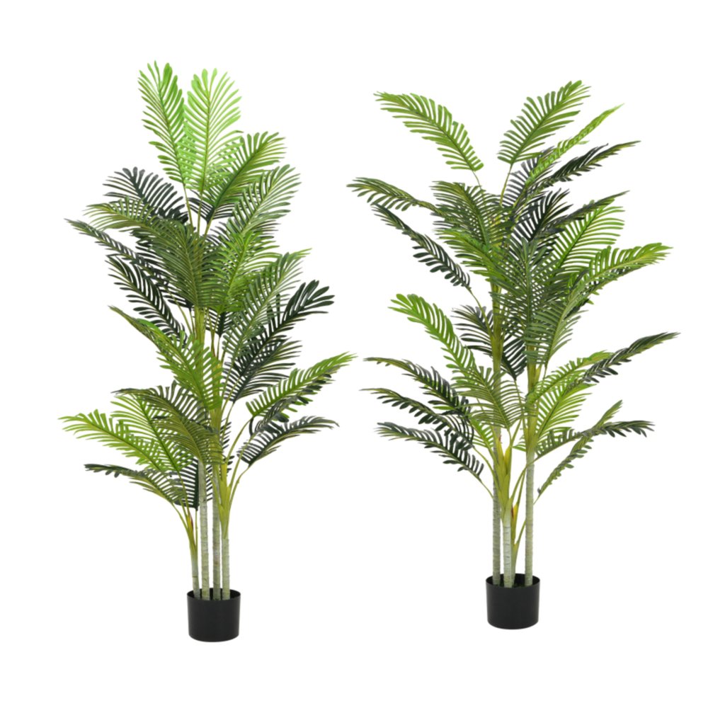 Set of Two 79 Green Artificial Palm Tree in Cylindrical Black Pot