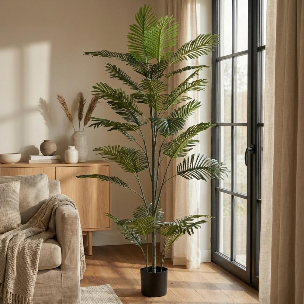 Green Artificial Palm Tree in Cylindrical Black Pot - 86-inch