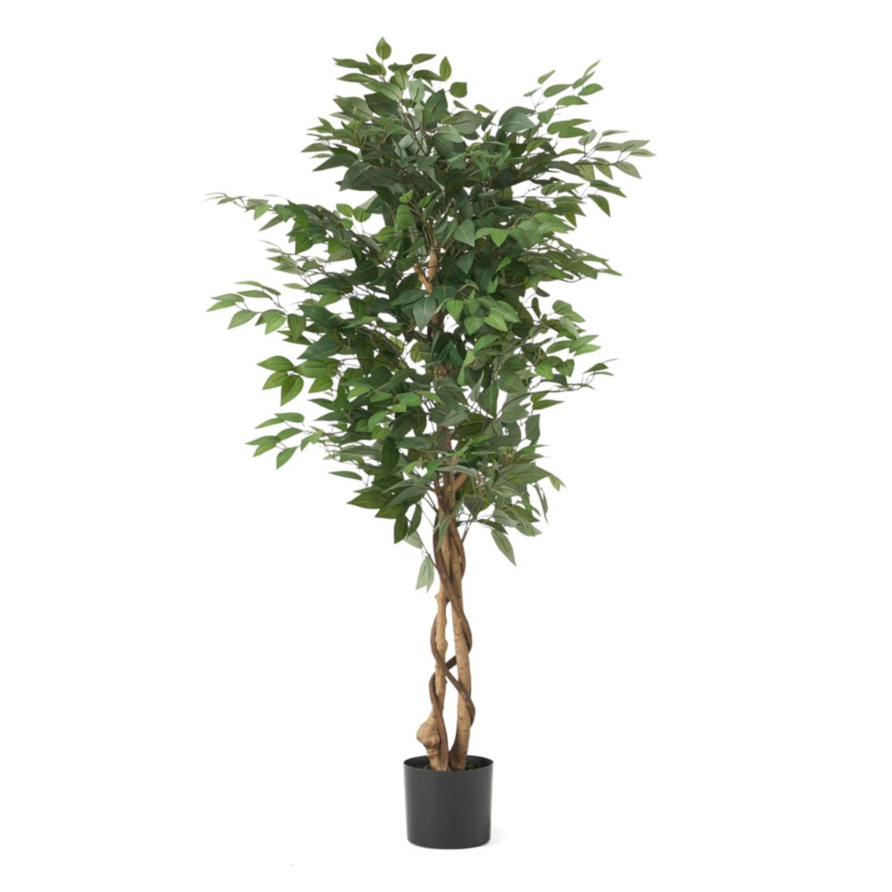 Green Artificial Ficus Tree in Cylindrical Black Pot - 59-inch