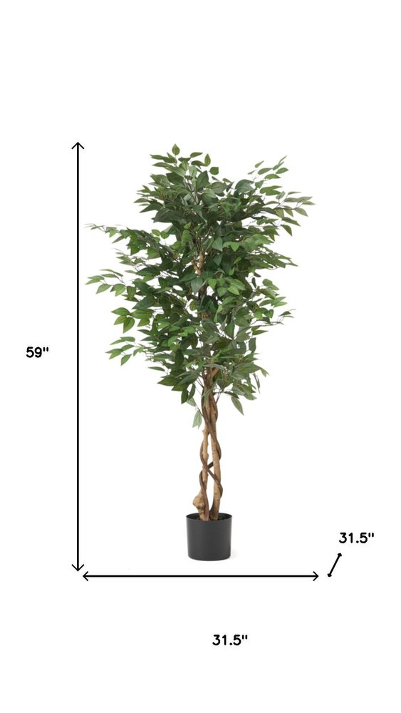 Green Artificial Ficus Tree in Cylindrical Black Pot - 59-inch
