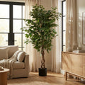 Green Artificial Ficus Tree in Cylindrical Black Pot - 59-inch