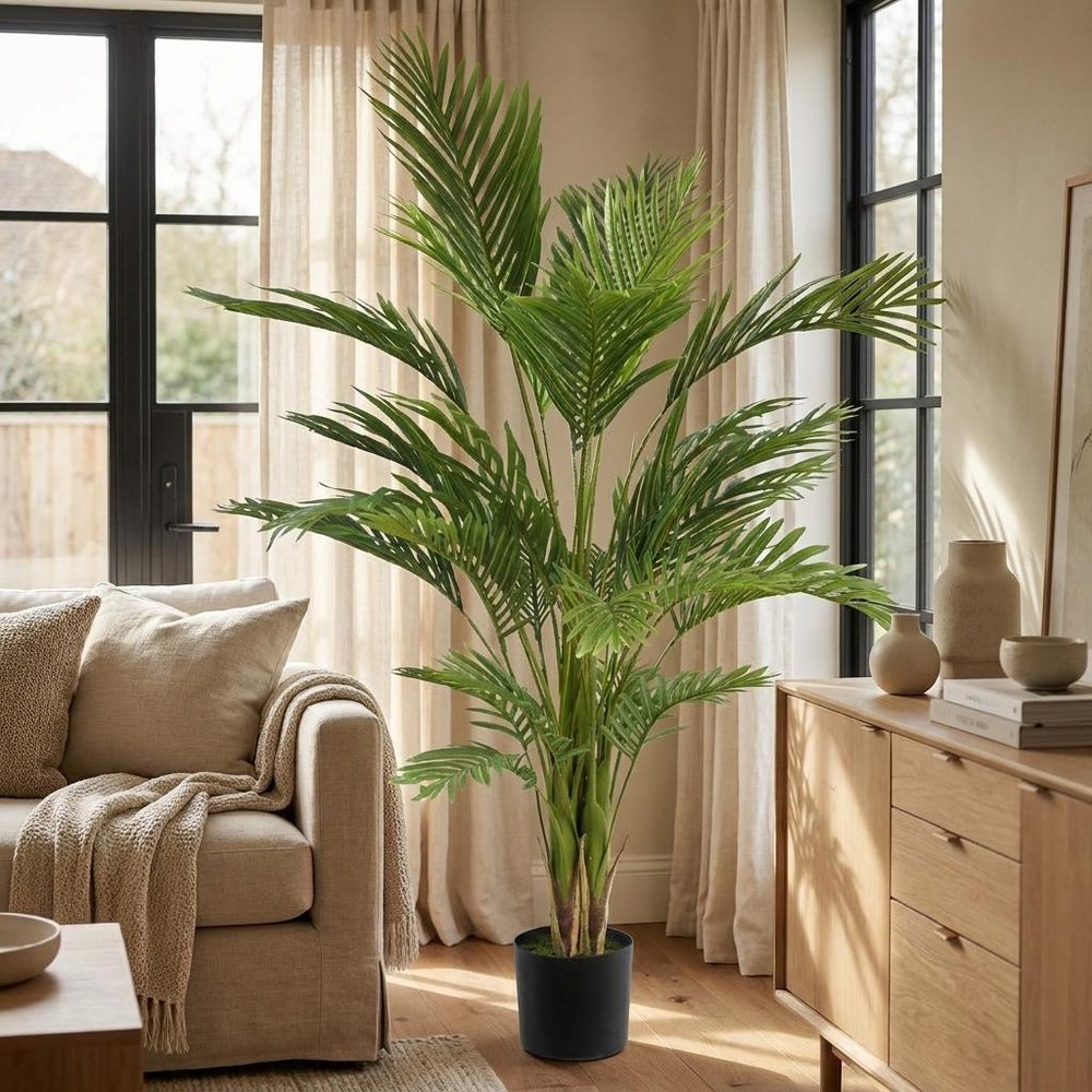 Green Artificial Palm Tree in Cylindrical Black Pot - 59-inch