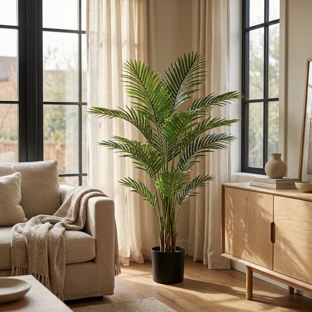 Green Artificial Palm Tree in Cylindrical Black Pot - 71-inch