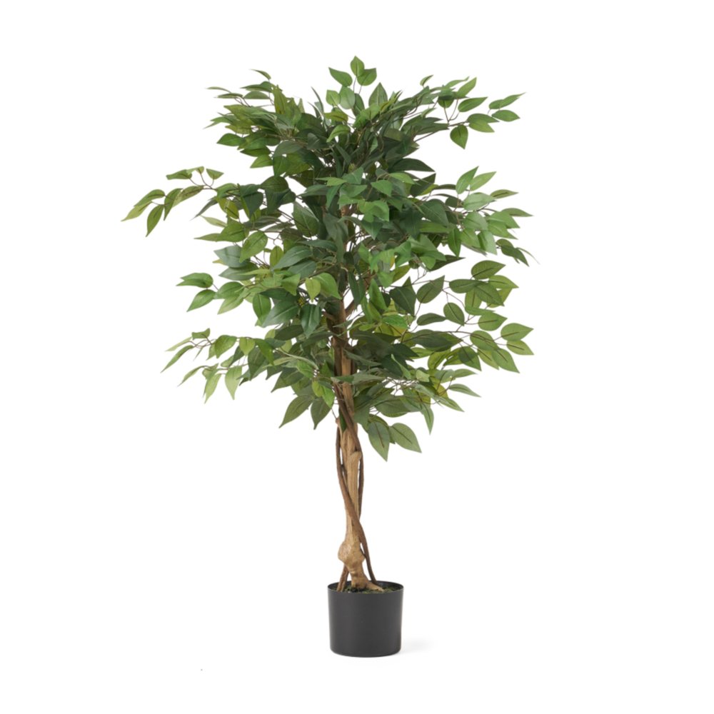 Green Artificial Ficus Tree in Cylindrical Black Pot - 47-inch
