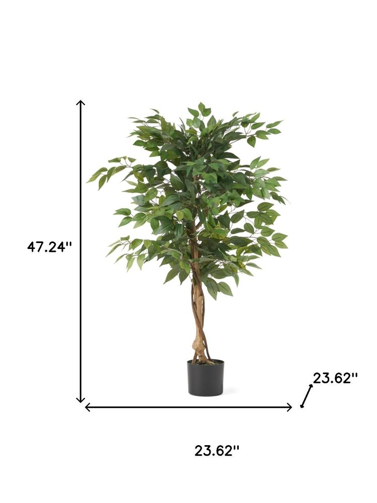 Green Artificial Ficus Tree in Cylindrical Black Pot - 47-inch