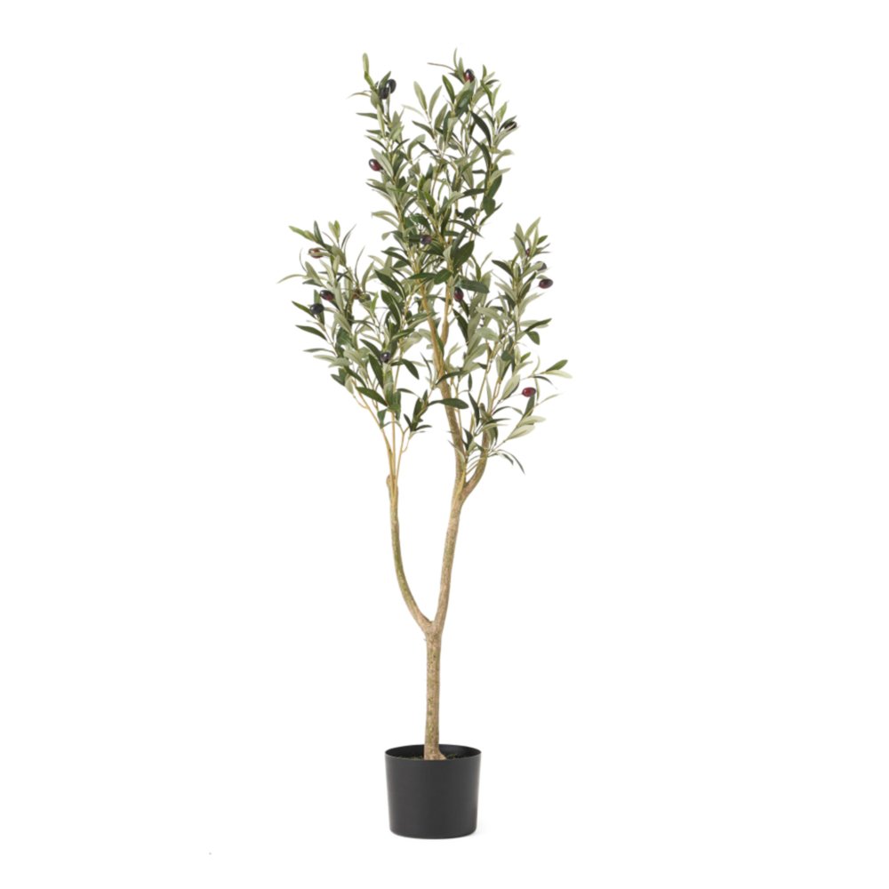 Green Artificial Olive Tree in Cylindrical Black Pot - 47-inch