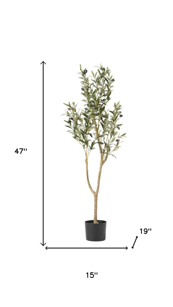 Green Artificial Olive Tree in Cylindrical Black Pot - 47-inch
