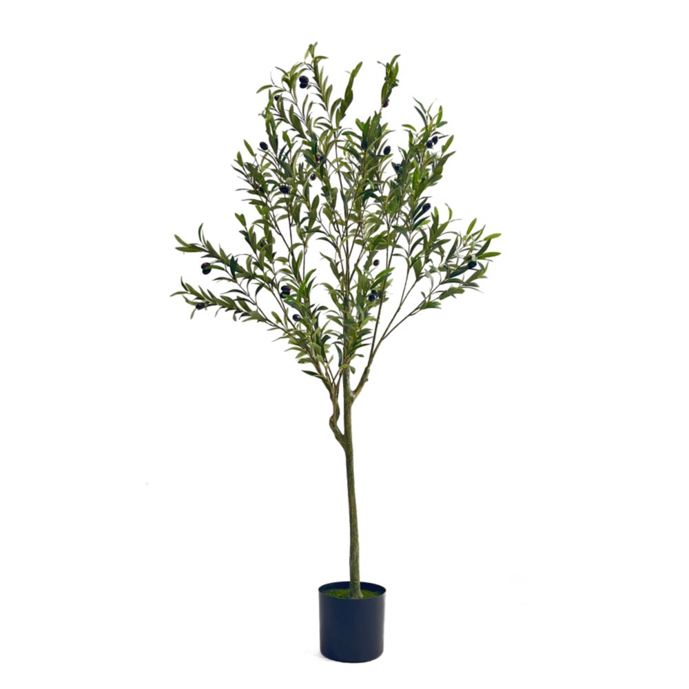 Green Artificial Olive Tree in Cylindrical Black Pot - 59-inch