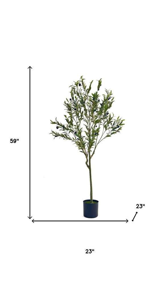 Green Artificial Olive Tree in Cylindrical Black Pot - 59-inch