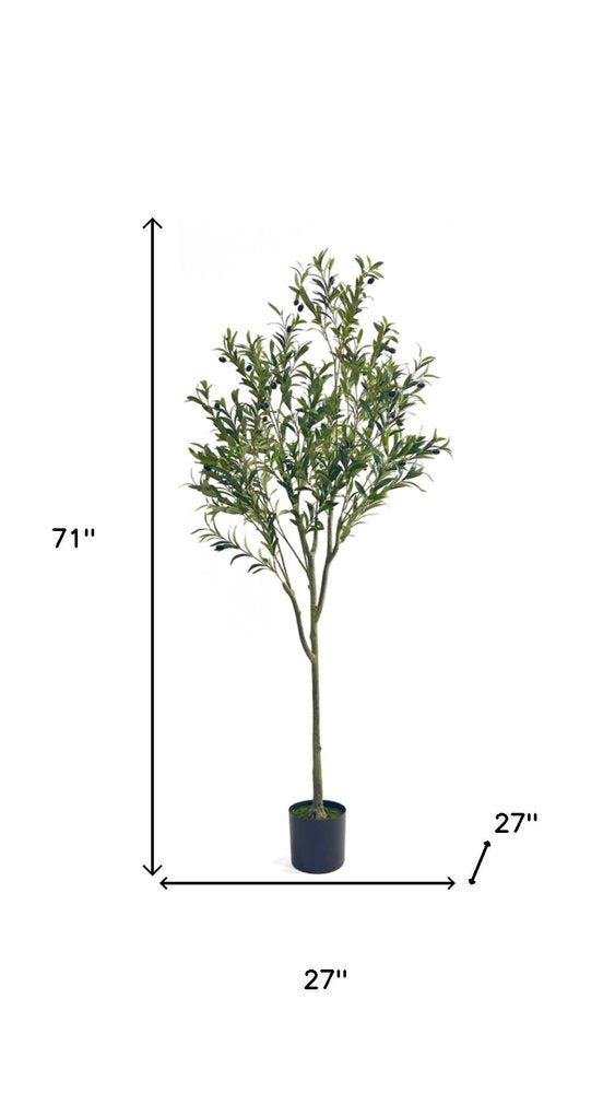 Green Artificial Olive Tree in Cylindrical Black Pot - 71-inch