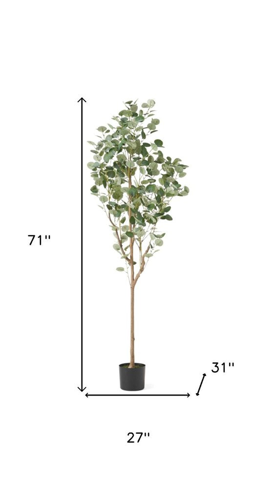 Green Artificial Eucalyptus Tree in Cylindrical Black Pot - 71-inch