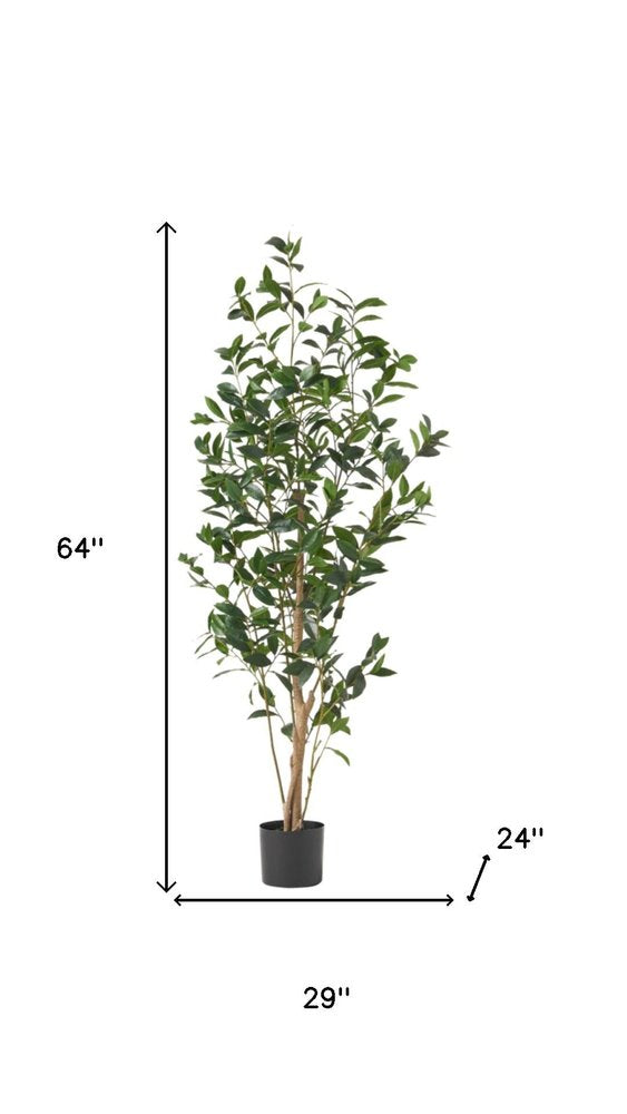 Green Artificial in Cylindrical Black Pot - 64-inch