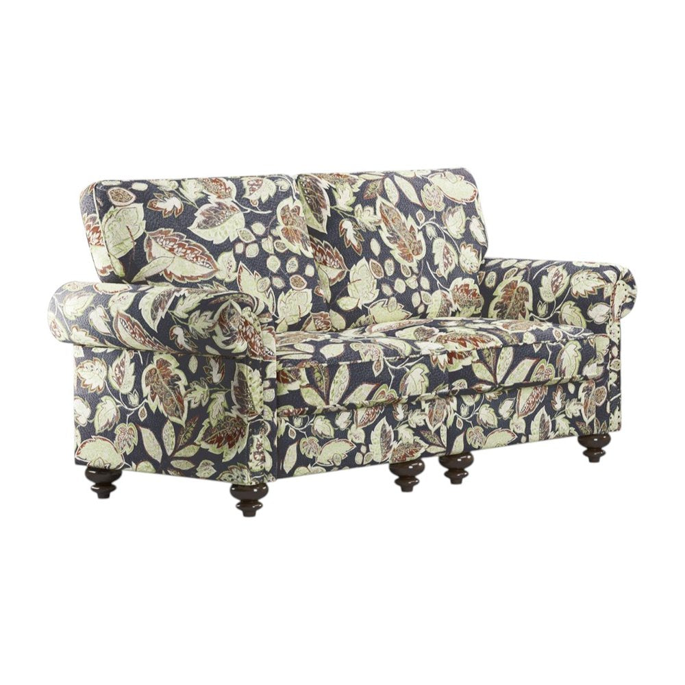 Sage Navy Blue and Brown Floral Loveseat - 56-inch