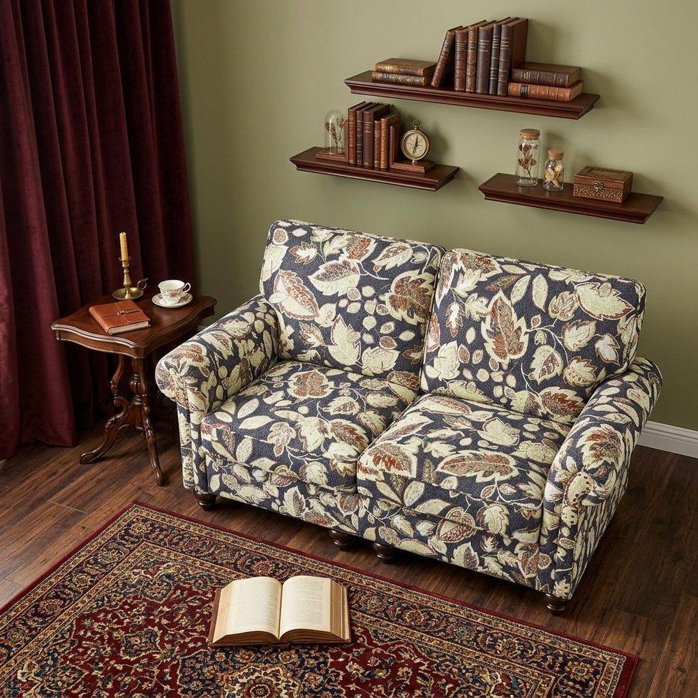 Sage Navy Blue and Brown Floral Loveseat - 56-inch