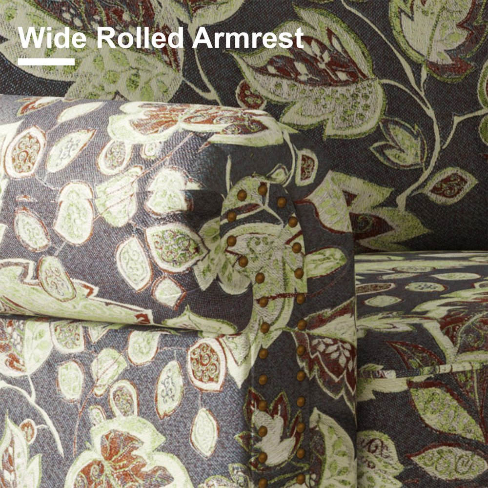 Sage Navy Blue and Brown Floral Loveseat - 56-inch