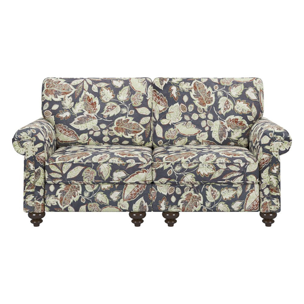 Sage Navy Blue and Brown Floral Loveseat - 56-inch
