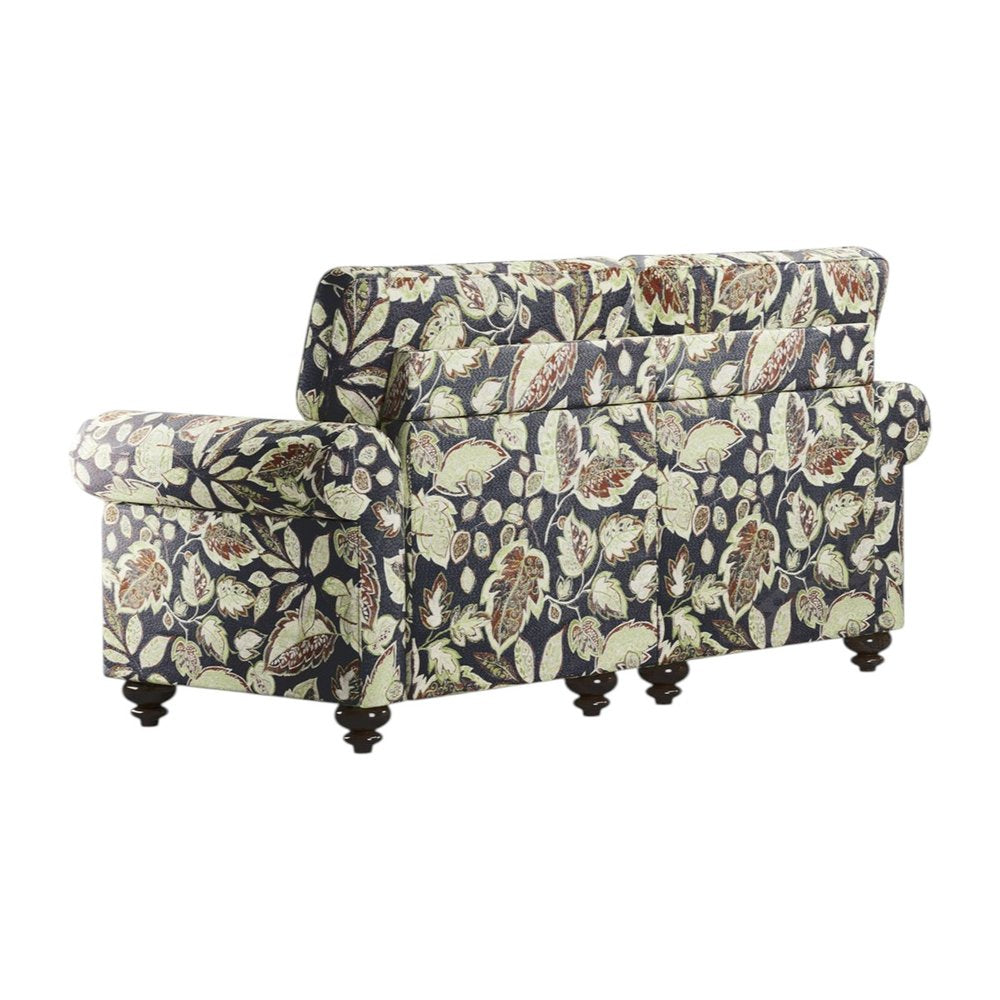 Sage Navy Blue and Brown Floral Loveseat - 56-inch