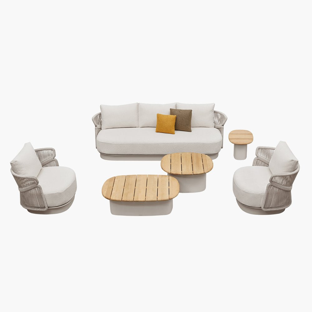 Six Piece Beige Metal Outdoor Patio Set with Table