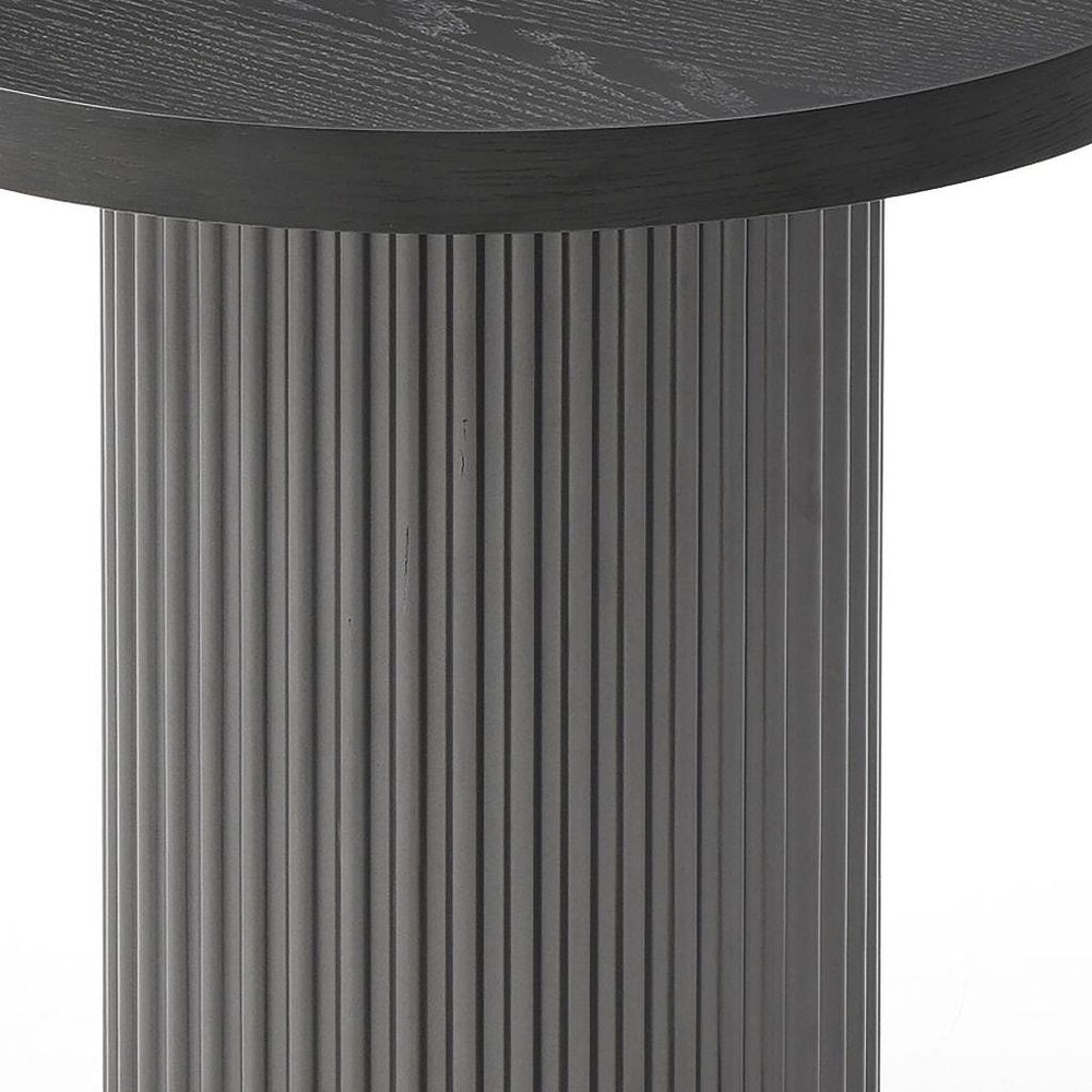 Dark Gray Wood Round Pedestal End Table - 18-inch