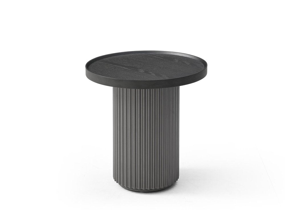 Dark Gray Wood Round Pedestal End Table - 18-inch