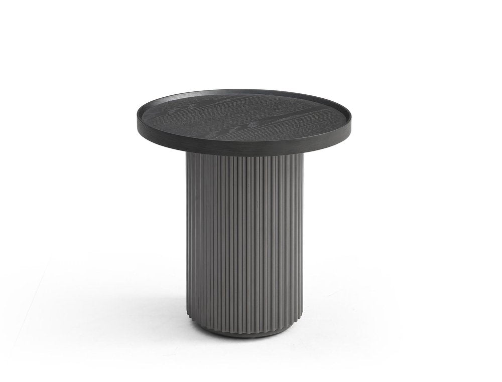 Dark Gray Wood Round Pedestal End Table - 18-inch