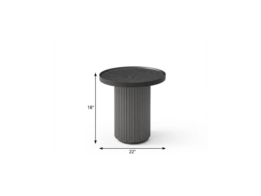 Dark Gray Wood Round Pedestal End Table - 18-inch