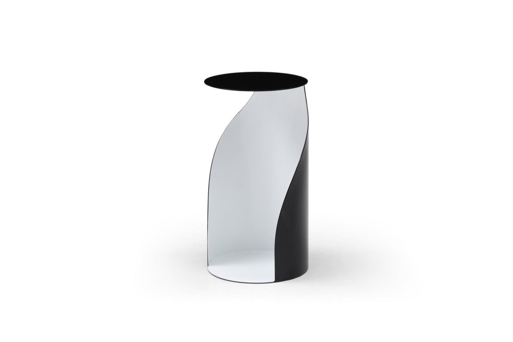 Black and White Steel Round Pedestal End Table - 21-inch