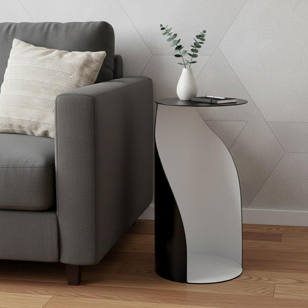 Black and White Steel Round Pedestal End Table - 21-inch