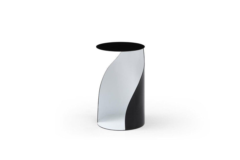 Black and White Steel Round Pedestal End Table - 19-inch