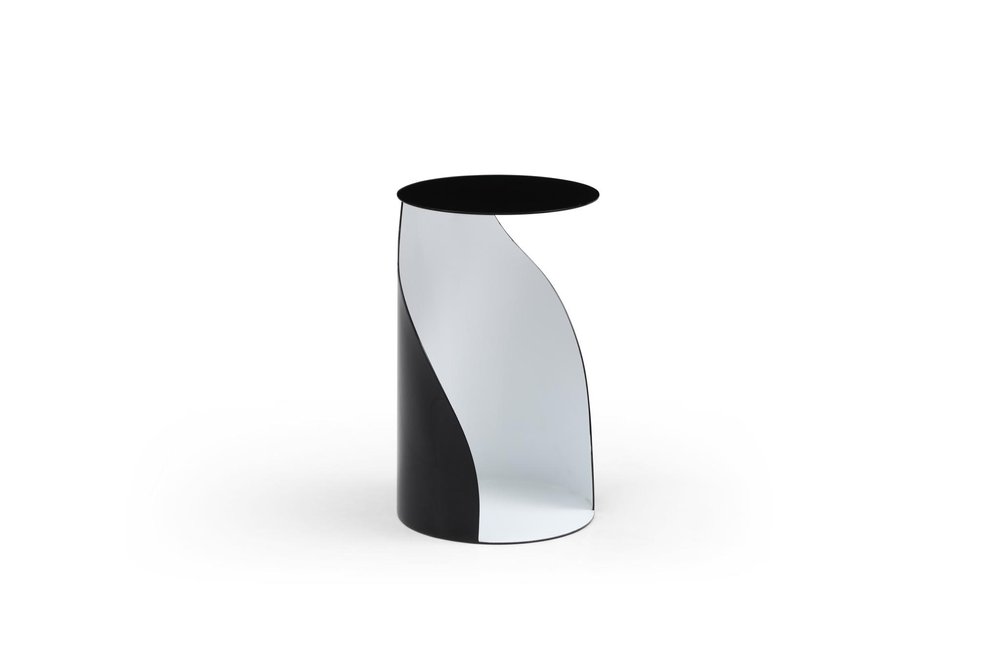 Black and White Steel Round Pedestal End Table - 19-inch