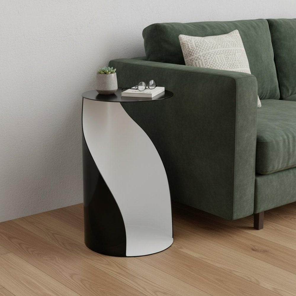 Black and White Steel Round Pedestal End Table - 19-inch