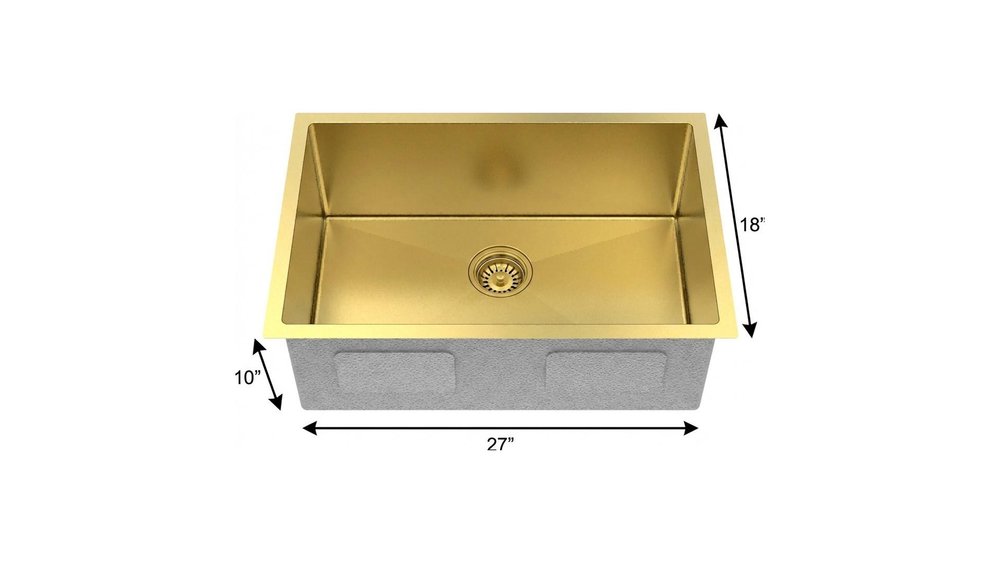 Gold Stainless Steel Undermount Kitchen Sink - 10 X 27-inch