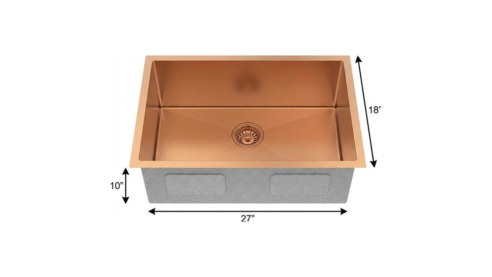 Rose Gold Stainless Steel Undermount Kitchen Sink - 10 X 27-inch