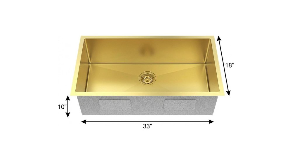 Gold Stainless Steel Undermount Kitchen Sink - 10 X 33-inch
