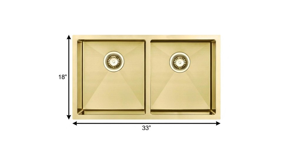 Gold Stainless Steel Undermount Kitchen Sink - 10 X 33-inch