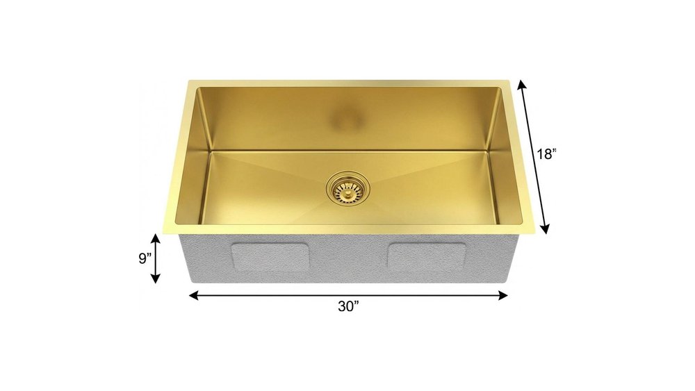 Gold Stainless Steel Undermount Kitchen Sink - 9 X 30-inch