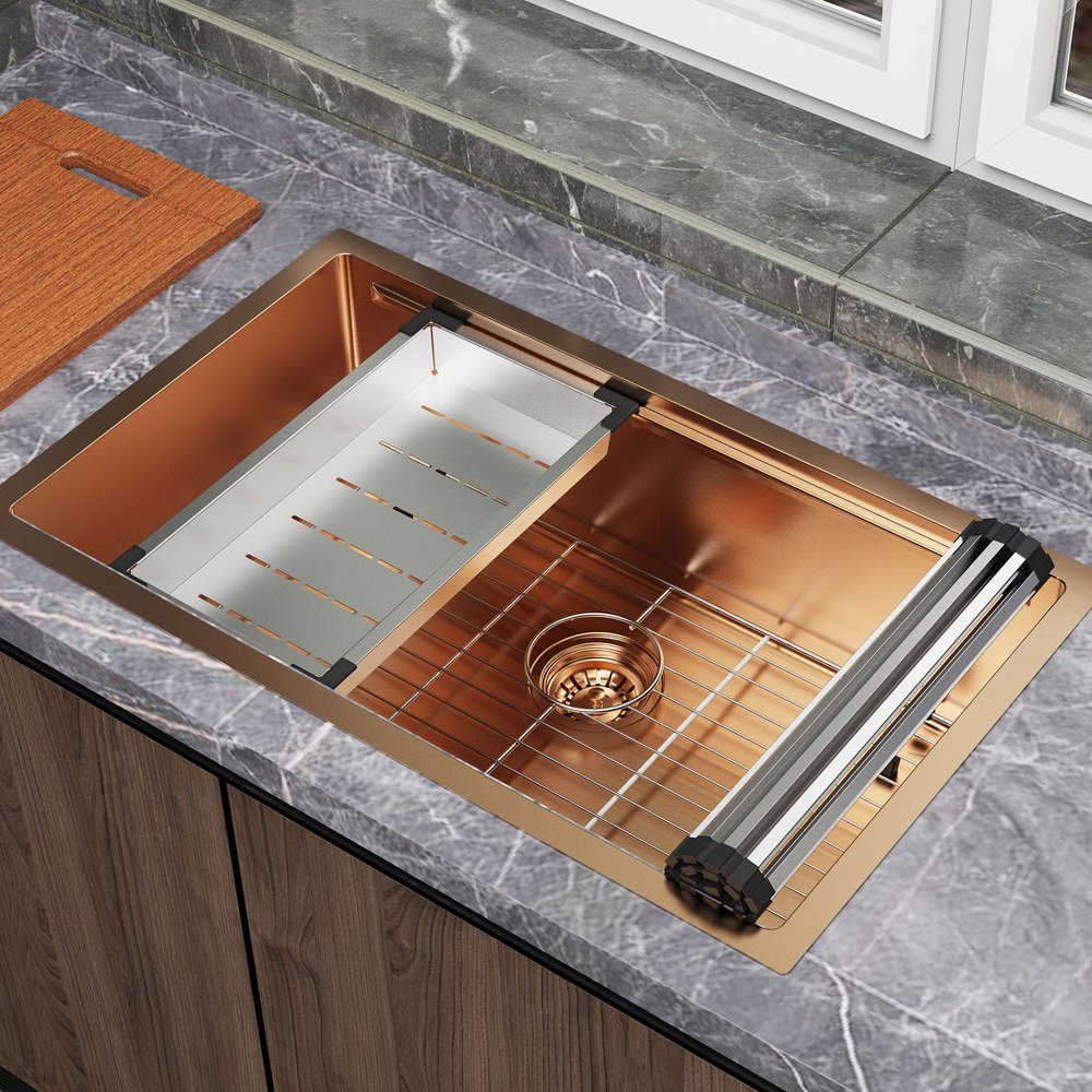 Gold Stainless Steel Undermount Kitchen Sink - 9 X 30-inch