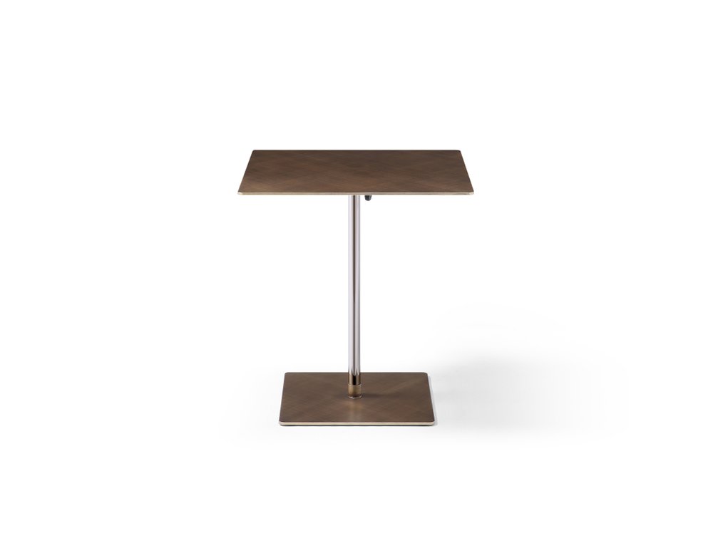 Bronze and Silver Steel Height Adjustable Square Pedestal End Table